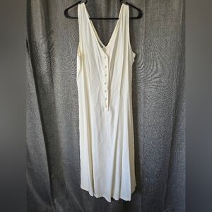 R.J Stevens Vintage 90s White Button Down Midi Sleeveless Swing Dress Size 14